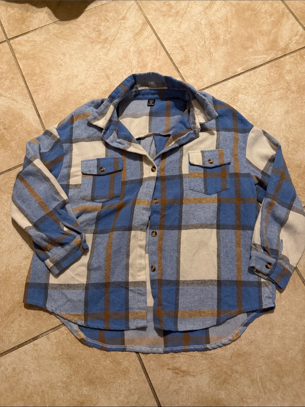 SHEIN Blue, White & Brown Plaid Button-Down Kids Shirt